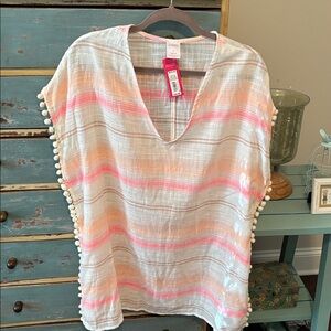 exhilaration sz M( 4-6)  Pink and White beach Cover up